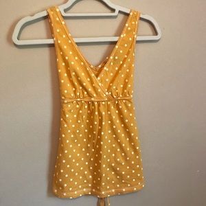 Self Esteem babydoll Yellow Polka Dot V-Neck Tank Top tie back vintage y2k